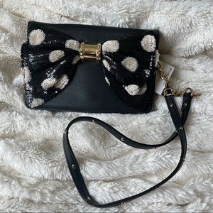 Betsey Johnson Black and White Polka Dot Bow Clutch